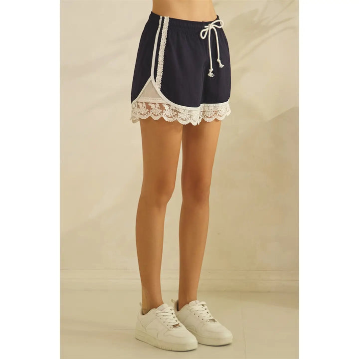 Navy Track Shorts with Lace Detail