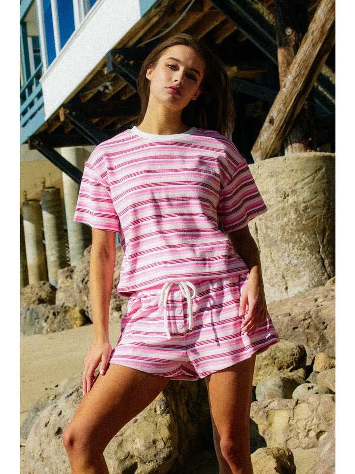 Wide Legs Stripe Shorts with Drawstring
