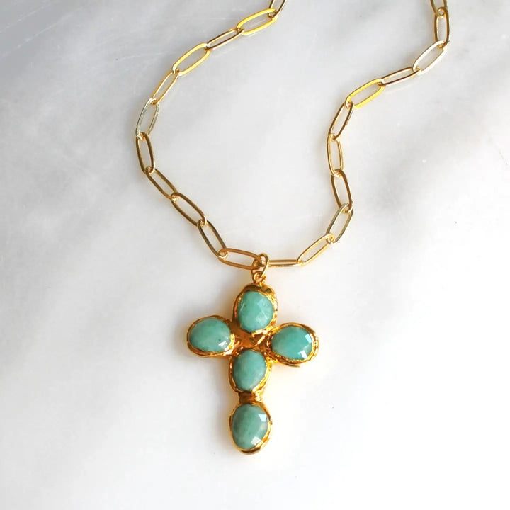 Amazonite Cross Medallion Necklace