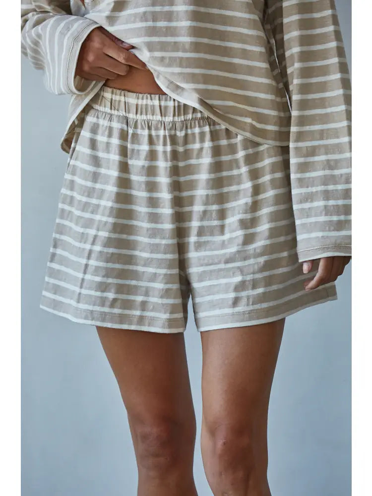 Knit Cotton Striped Elastic Waist Shorts