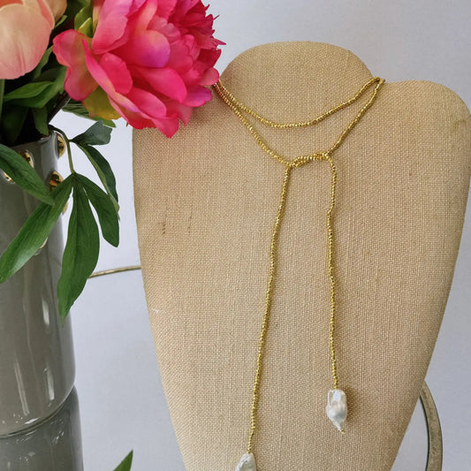 Beaded Wrap Necklace with Pearls