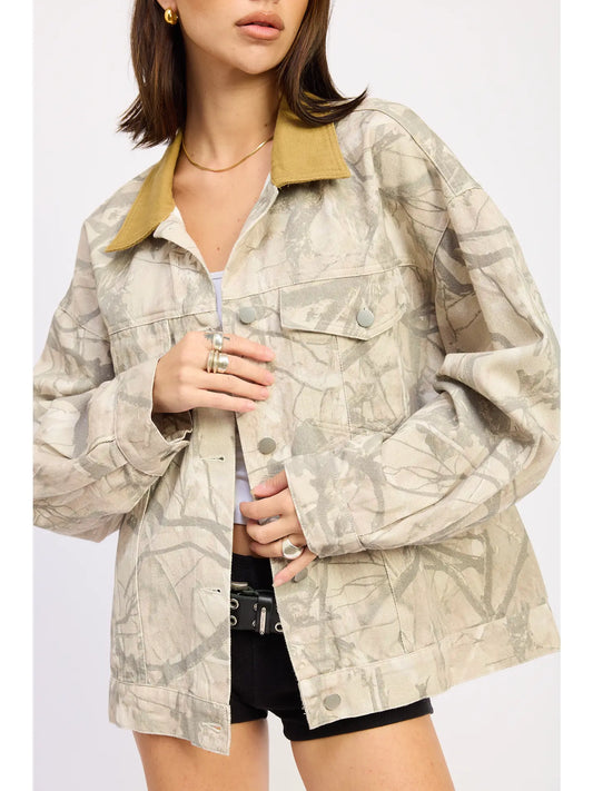 Wooland Camo Oversized Trucker Jacket