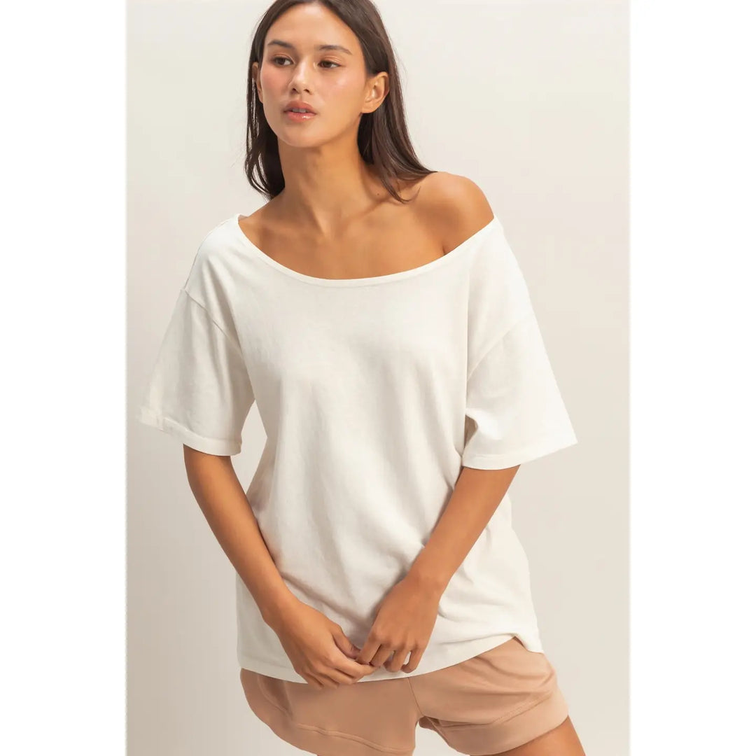 Boat Neck Short Sleeve Basic Tee