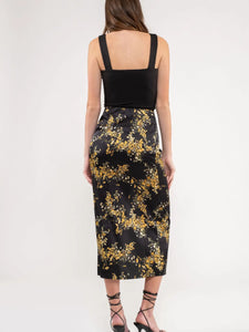 Floral Side Slit Midi Skirt