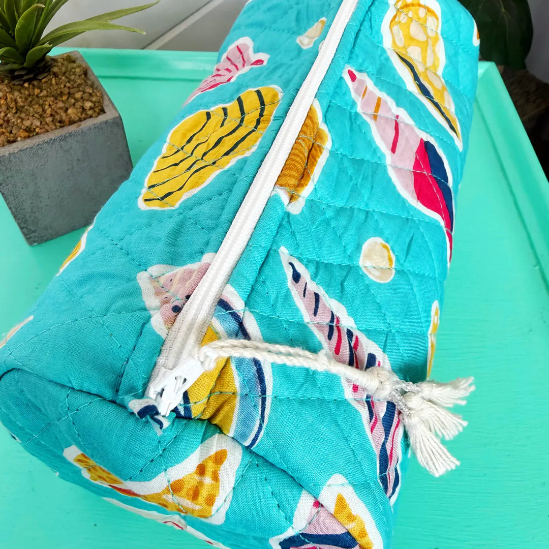 Quilted Makeup Bag | Cosmetics Toiletry Bag | Aqua Seashell
