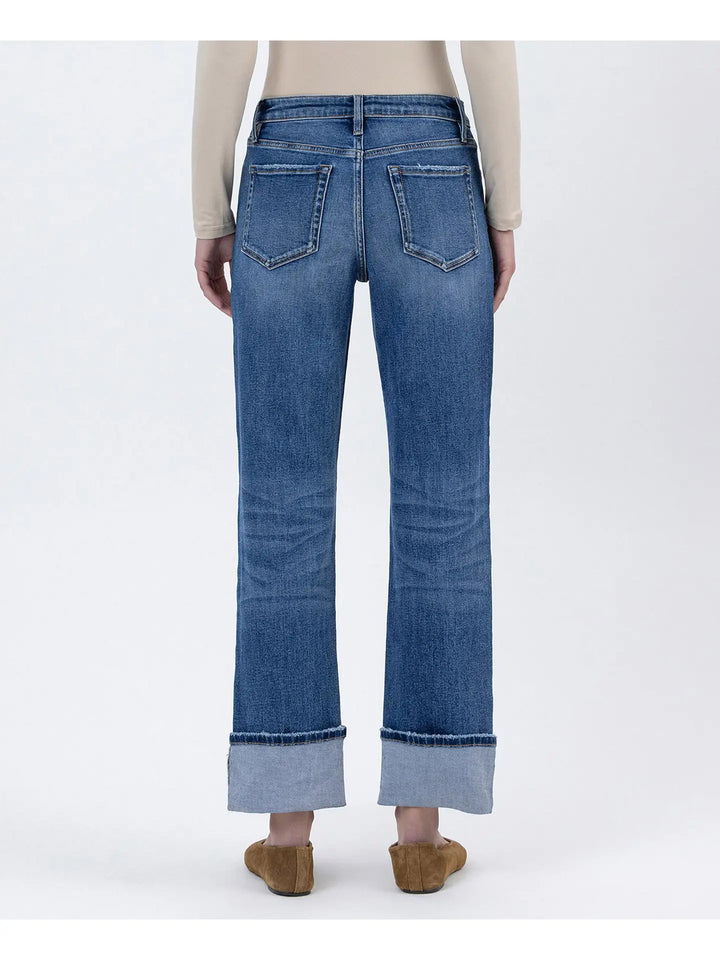 High Rise Cuffed Ankle Straight Jeans