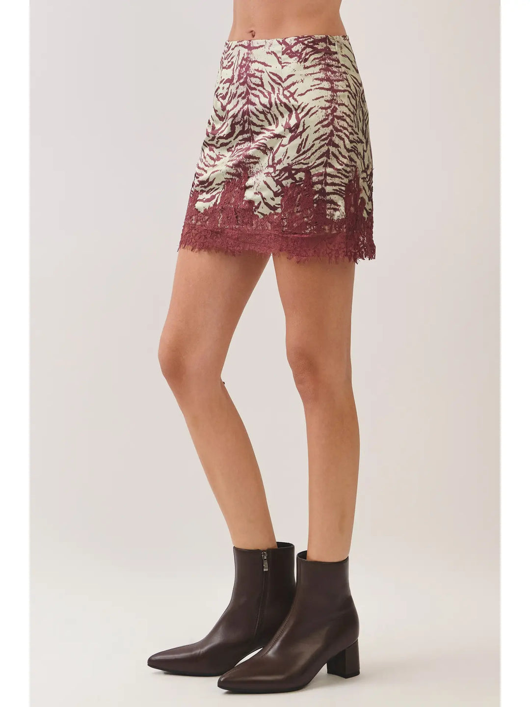Zebra Print Lace Trim Mini Skirt