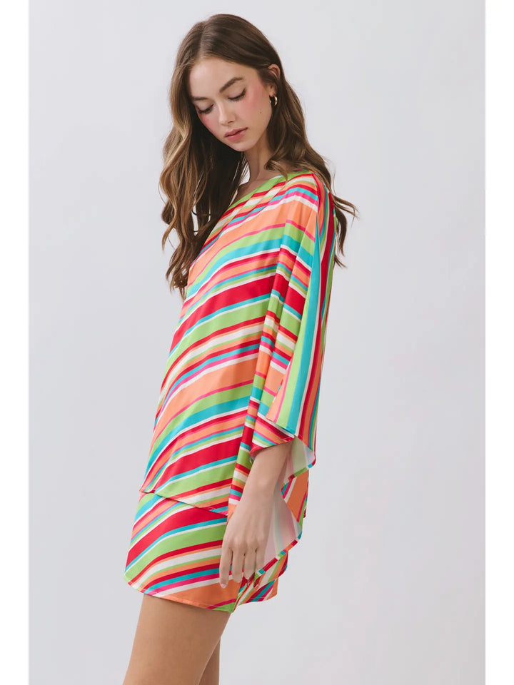 Diagonal Stripe One Shoulder Blouse