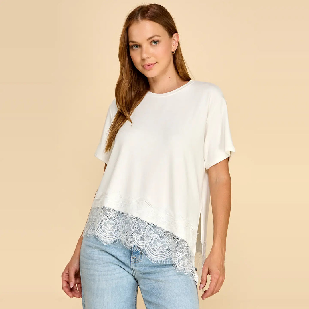 Asymmetrical Lace Trim Top