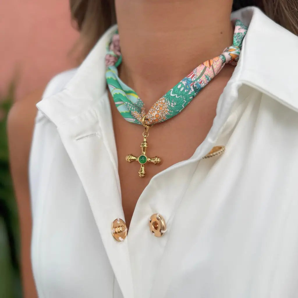 Green Print with Zebra & Flowers Scarf Necklace
