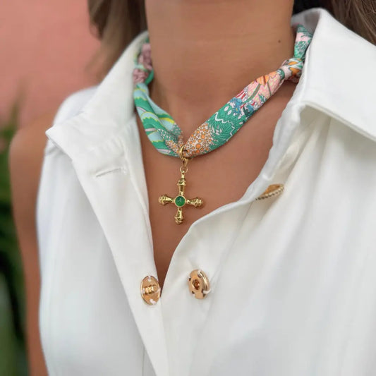 Green Print with Zebra & Flowers Scarf Necklace