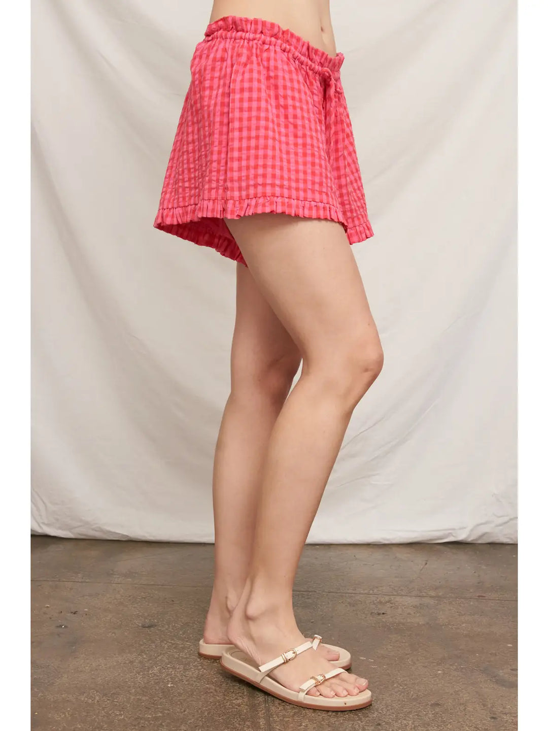 Ruffle Trim Plaid Shorts