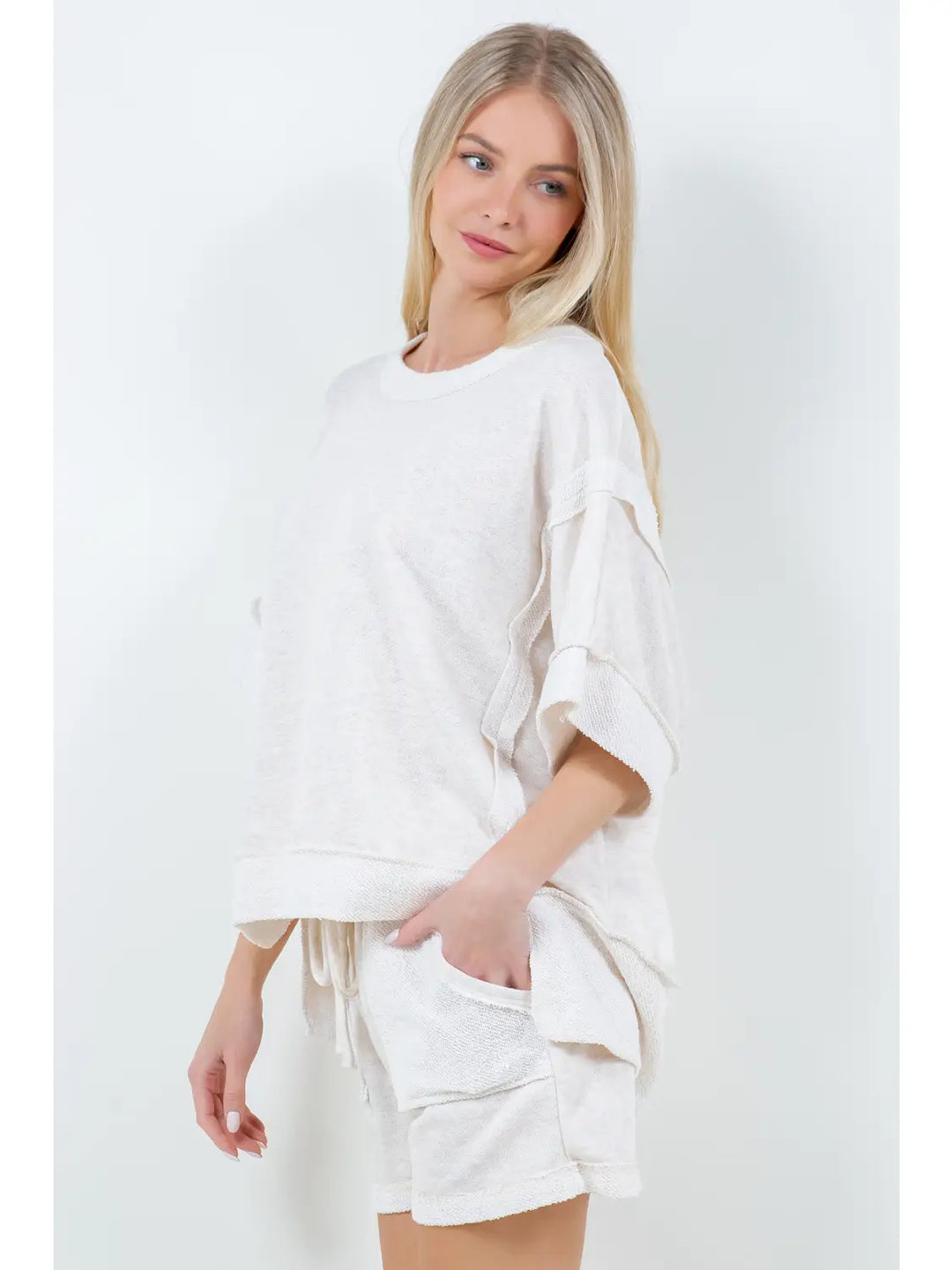 Oversized Loopterry Reverse Contrast Banded Top
