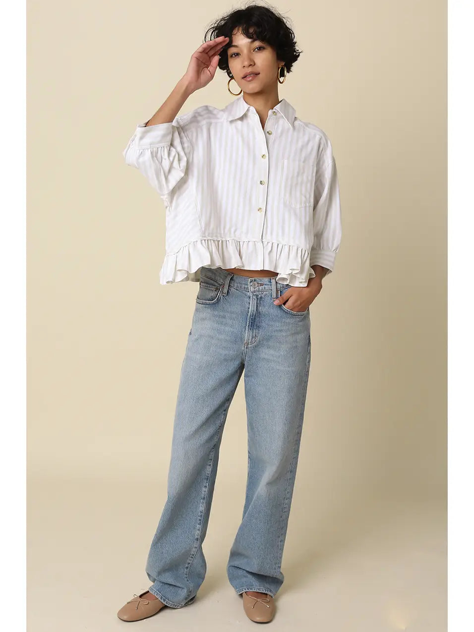 Mattie Striped Ruffle Hem Top