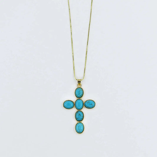 Turquoise Faith Cross Gold Necklace
