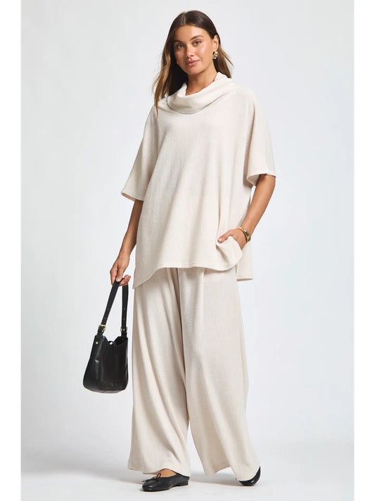 Cowl Neck Top + Relaxed Pants 2 Piece Set