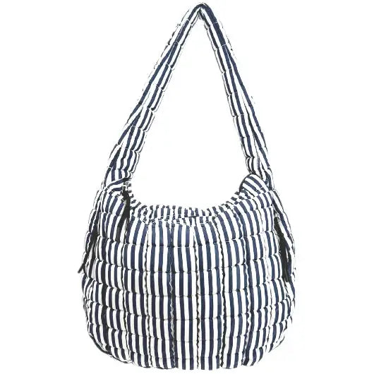 Striped Puffer Quilted Handbag Navy/White