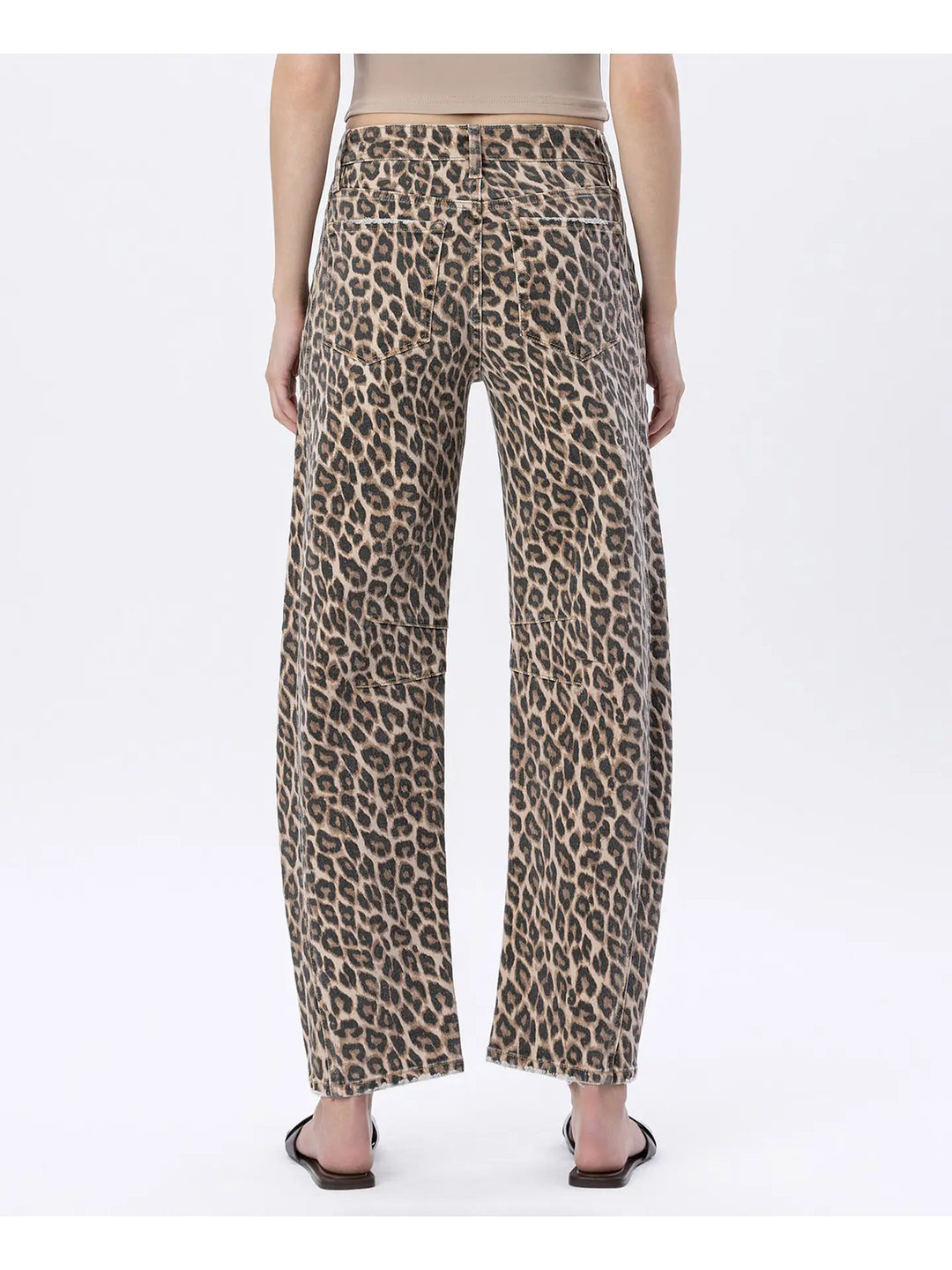 High Rise Leopard Print Barrel Jeans