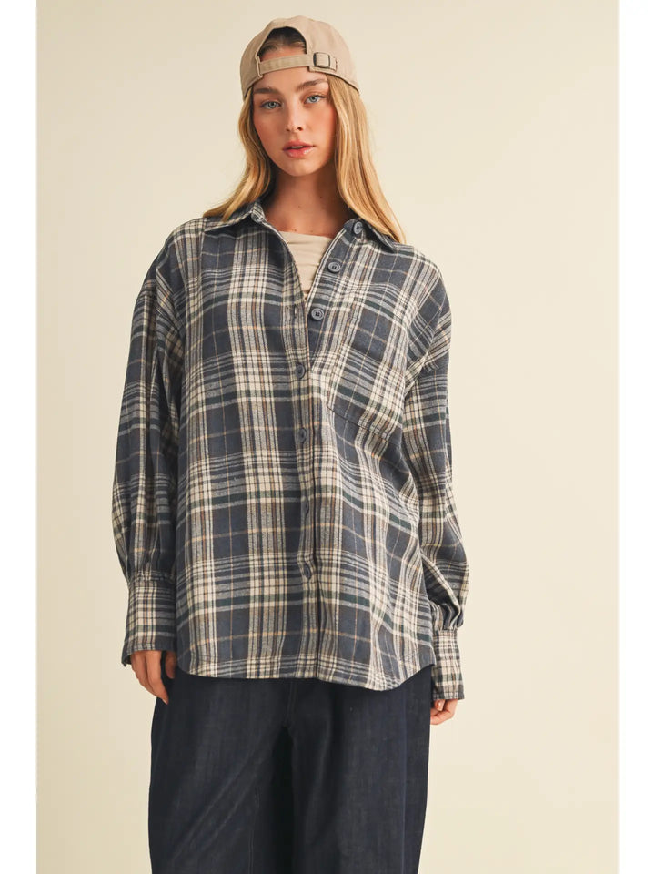 Brushed Plaid Oversized Layering Shacket