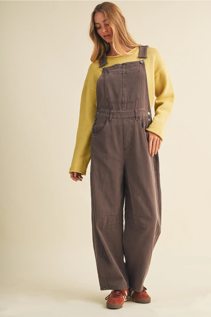 Vintage-Washed Twill Wide-Leg Overall