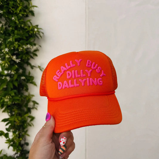 Dilly Dally Trucker Hat - Orange/Pink