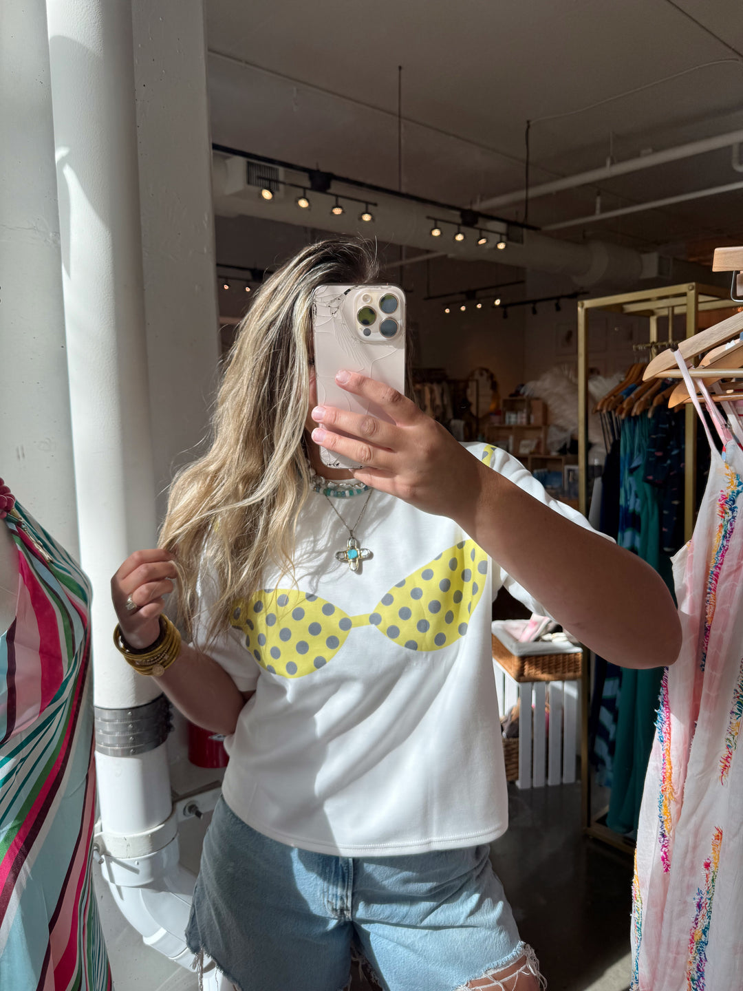 Yellow Daydream In Polka Dots Bikini Top