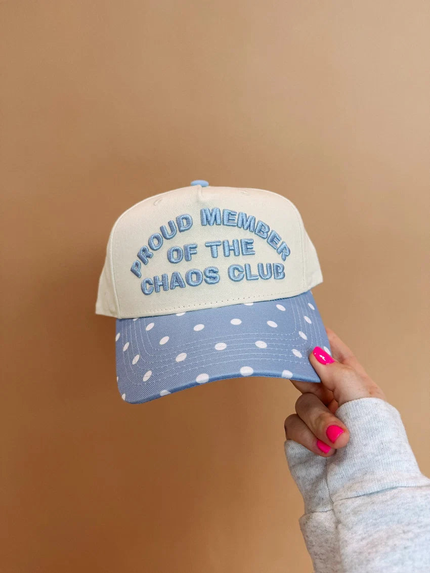 ETTA OG | chaos club trucker hat - denim / polka dot
