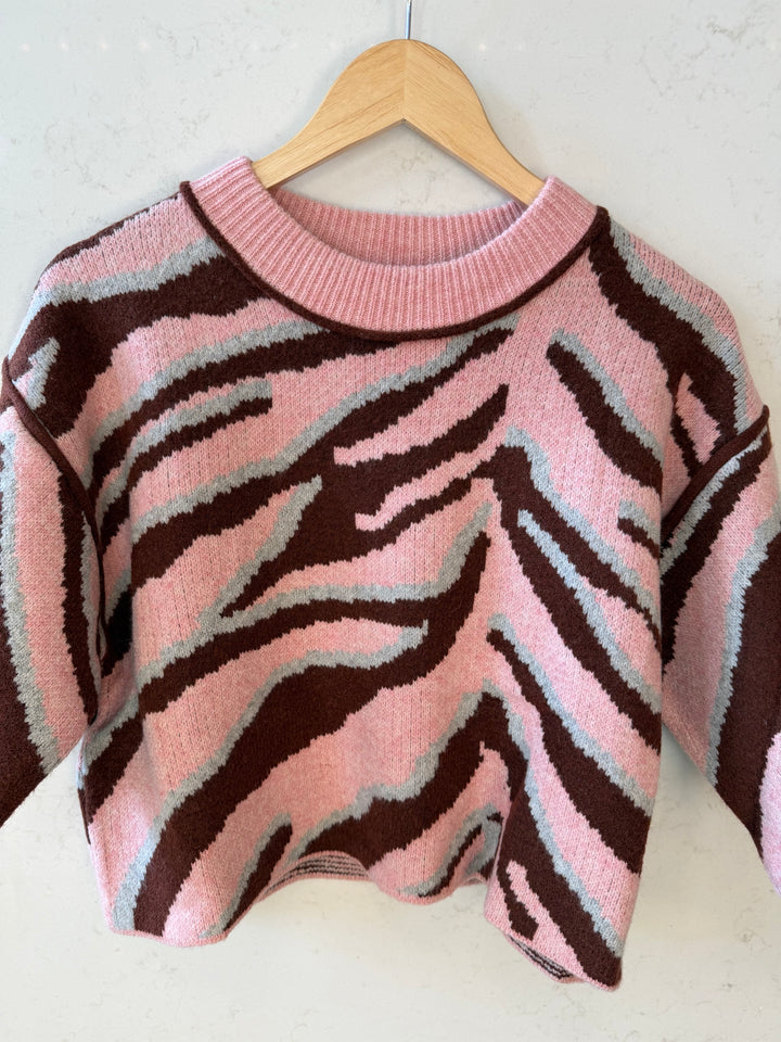 Zebra Print Short Sleeve Sweater Top