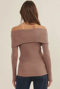 Ribbed Knit Fitted Foldover Sweater