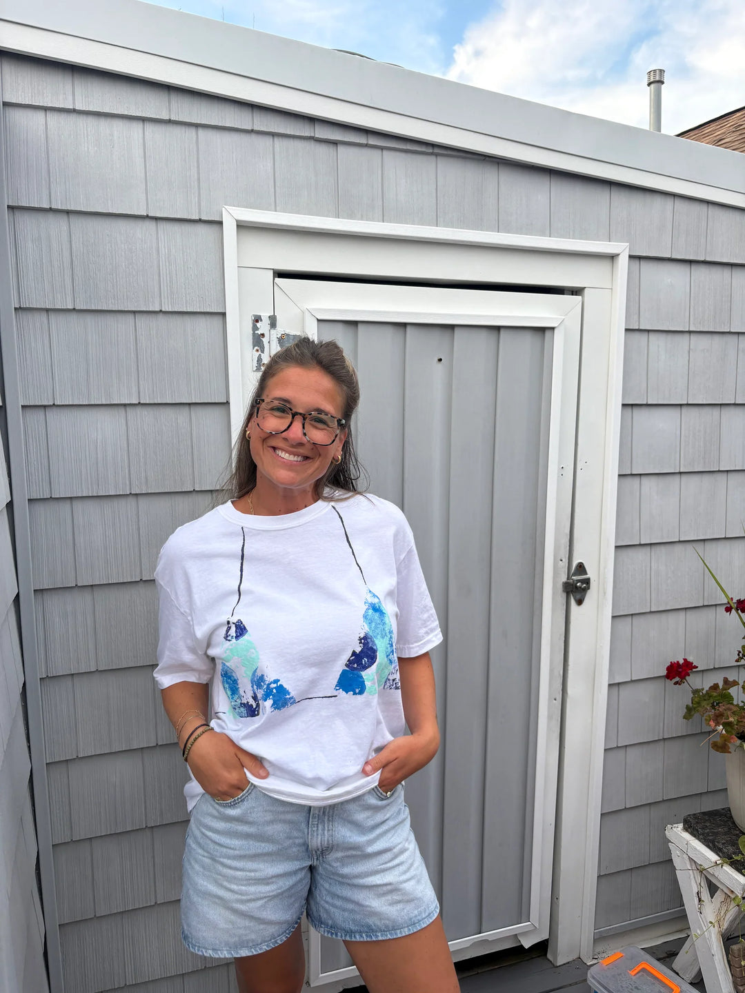 Blue Hand-painted Bikini Tee
