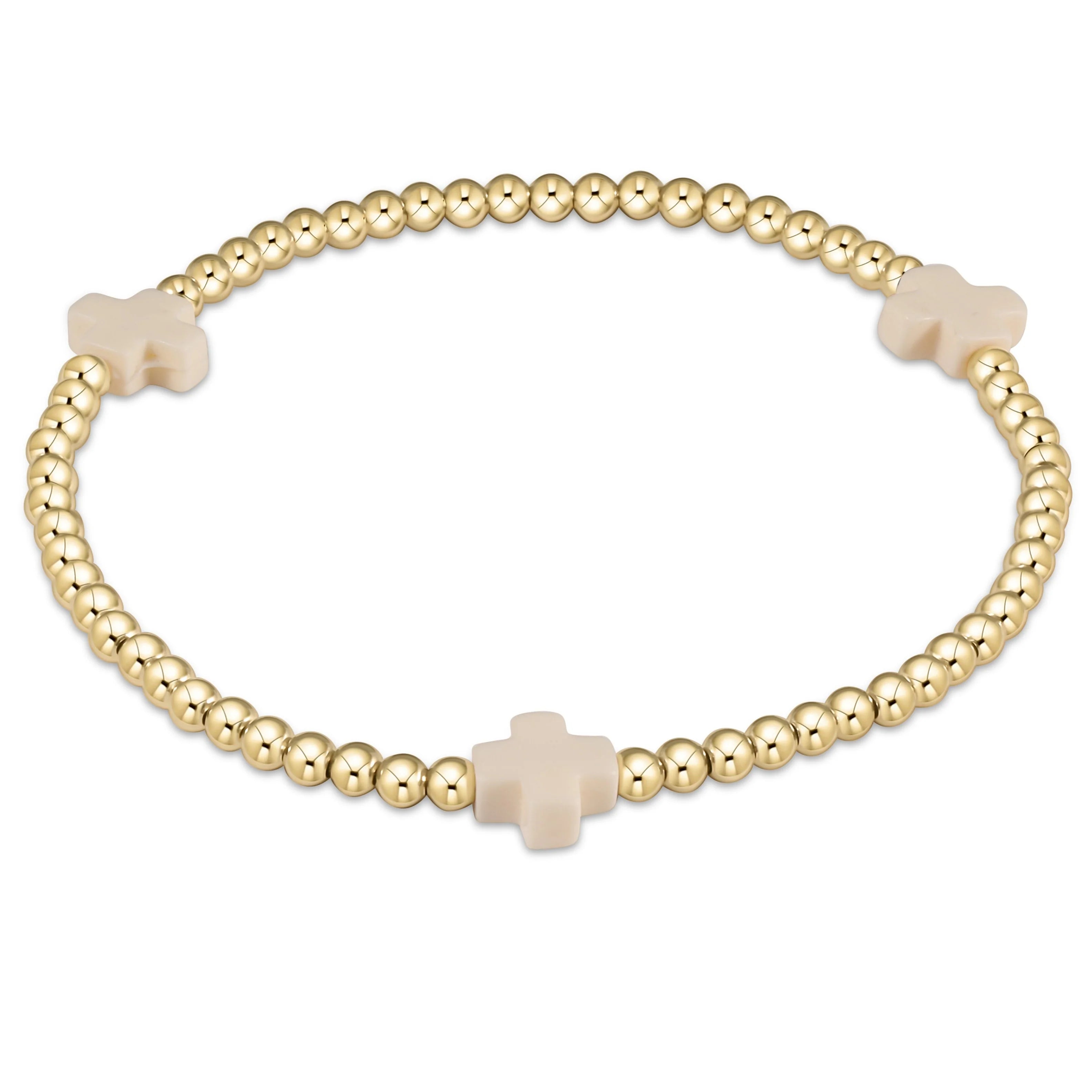 Signature Cross Gold Pattern 3mm Bead Bracelet - Off White eNewton