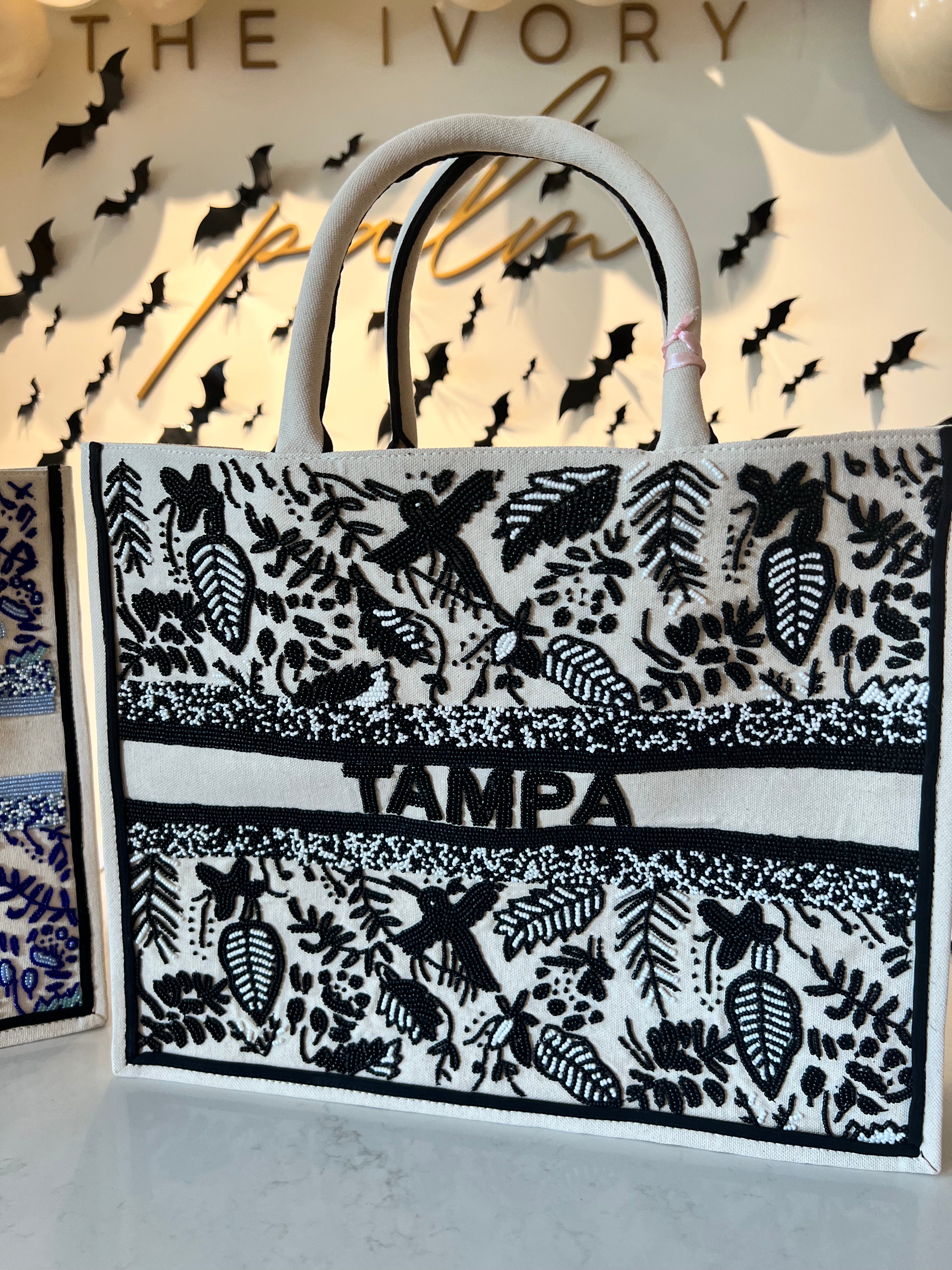 Preorder Custom Beaded Tote - Black and White