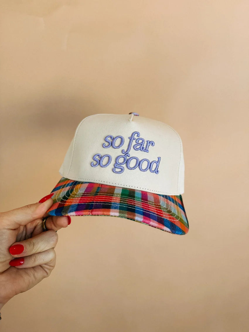 So far so good trucker hat - multi plaid | Etta & East