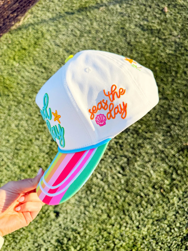 It's a good day | Seas the Day Striped Bill Icon Trucker Hat