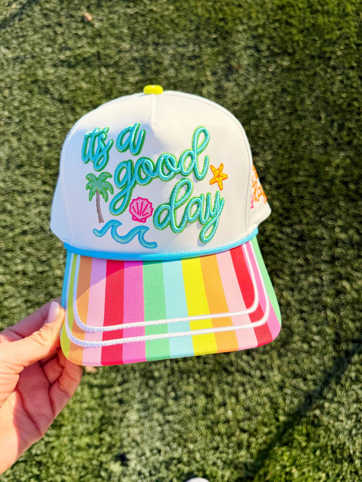 It's a good day | Seas the Day Striped Bill Icon Trucker Hat