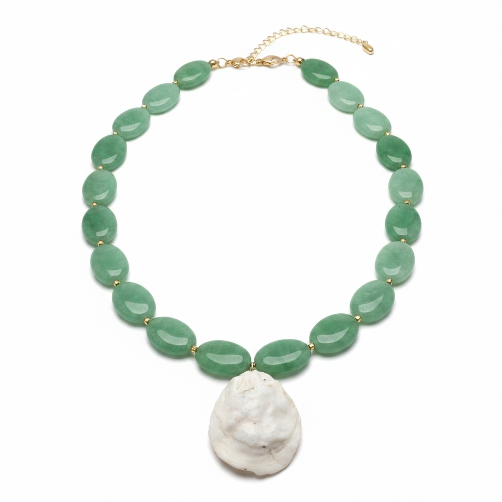 Green Beaded Shell Necklace