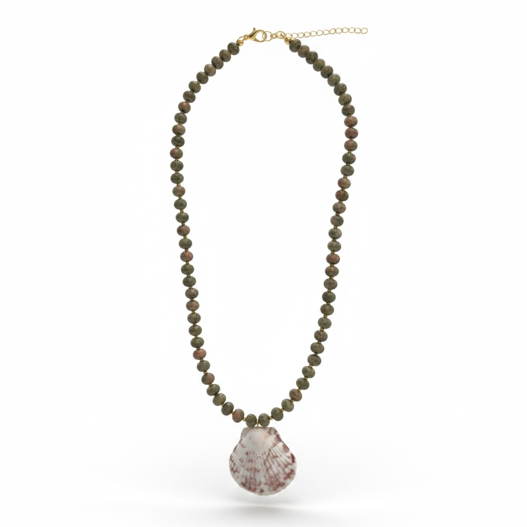 Strawberry Kiwi Beaded Shell Necklace
