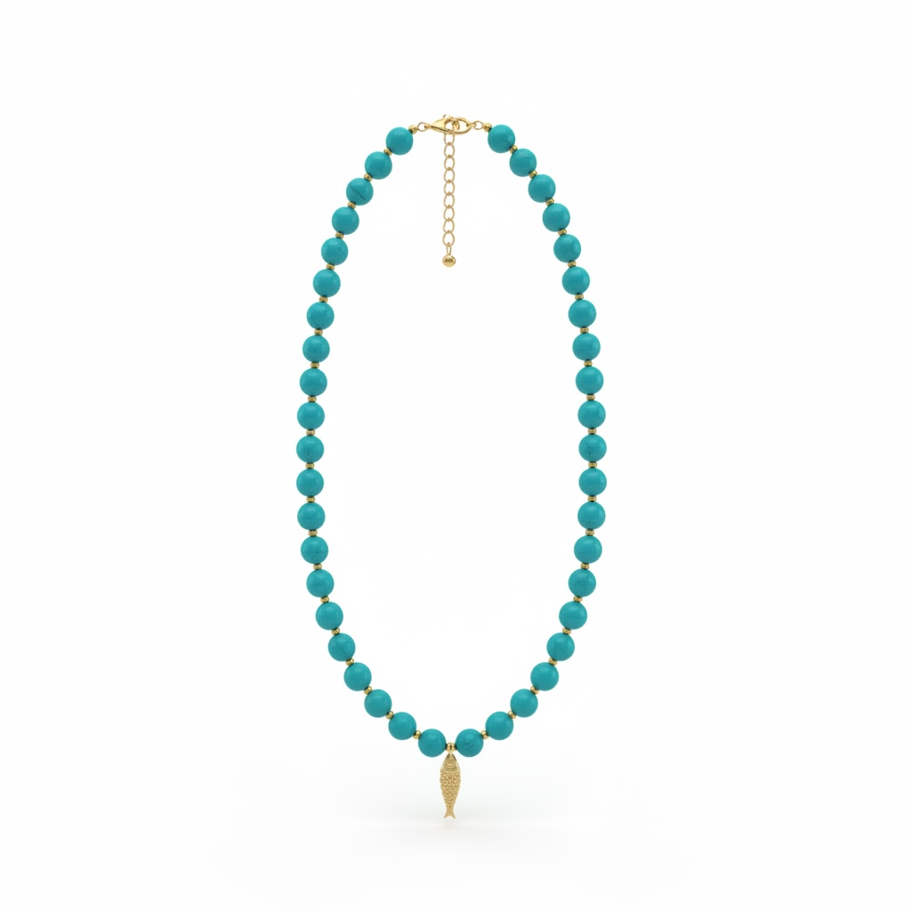 Turquoise Fish Beaded Necklace