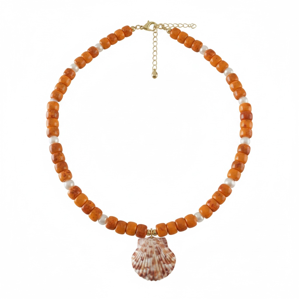 Orange Crush Beaded Shell Necklace