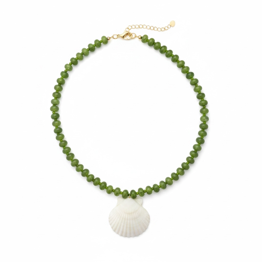 Green Seashell Beaded Necklace