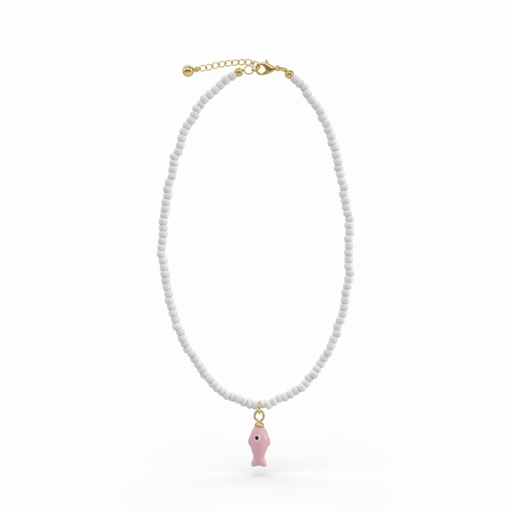 Pink Fish Beaded Necklace