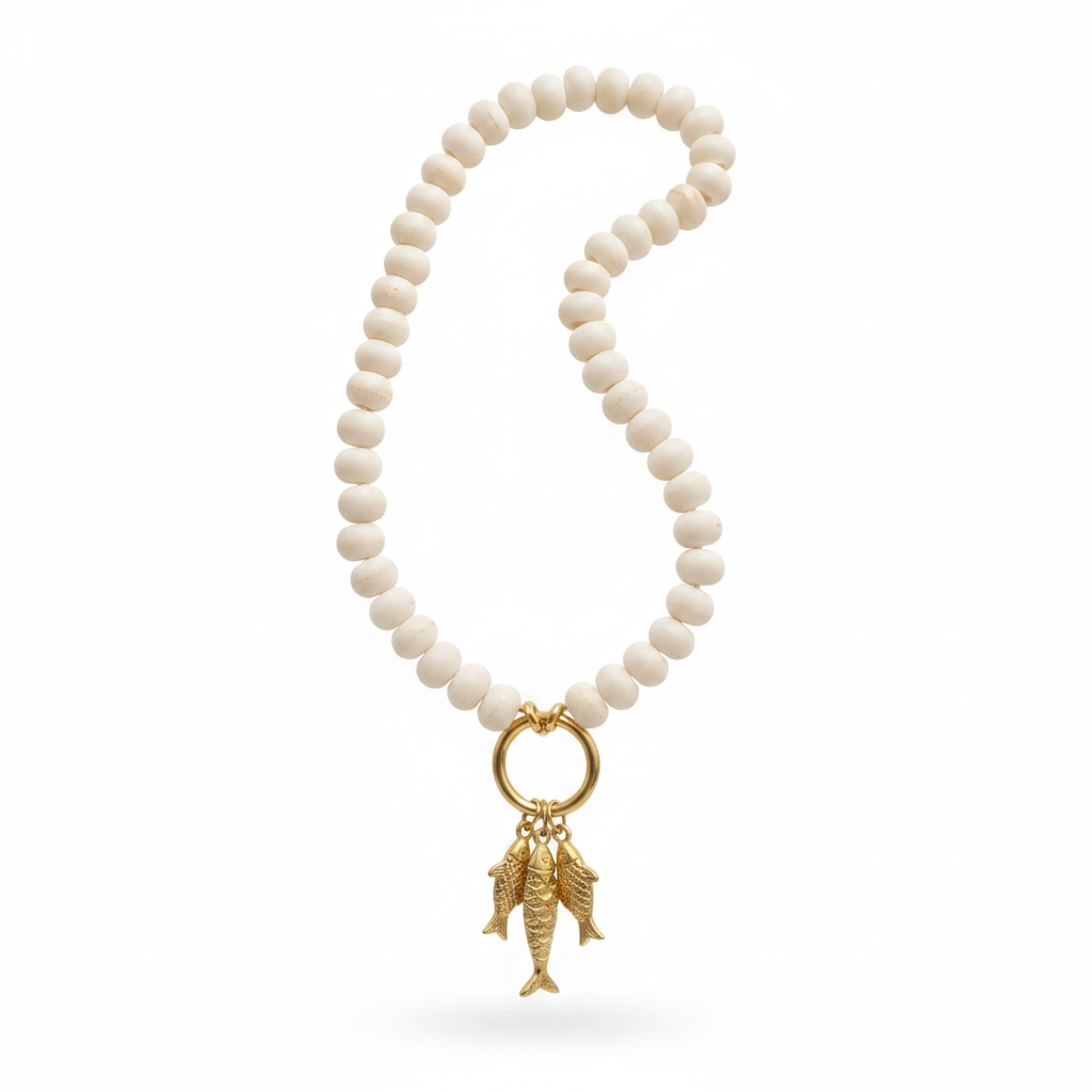 Three Fish Cream Beaded Necklace