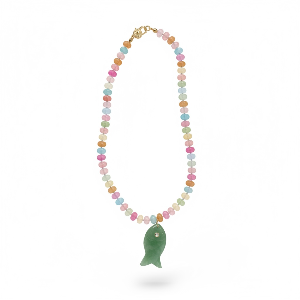 Handmade Jade Fish Candy Beaded Necklace