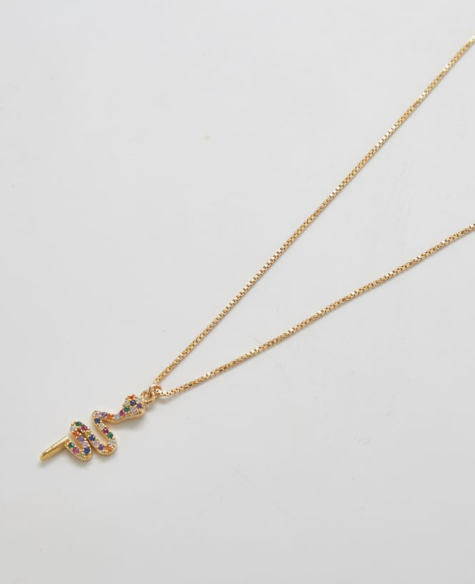 Gold Multicolor Pave Serpent Necklace