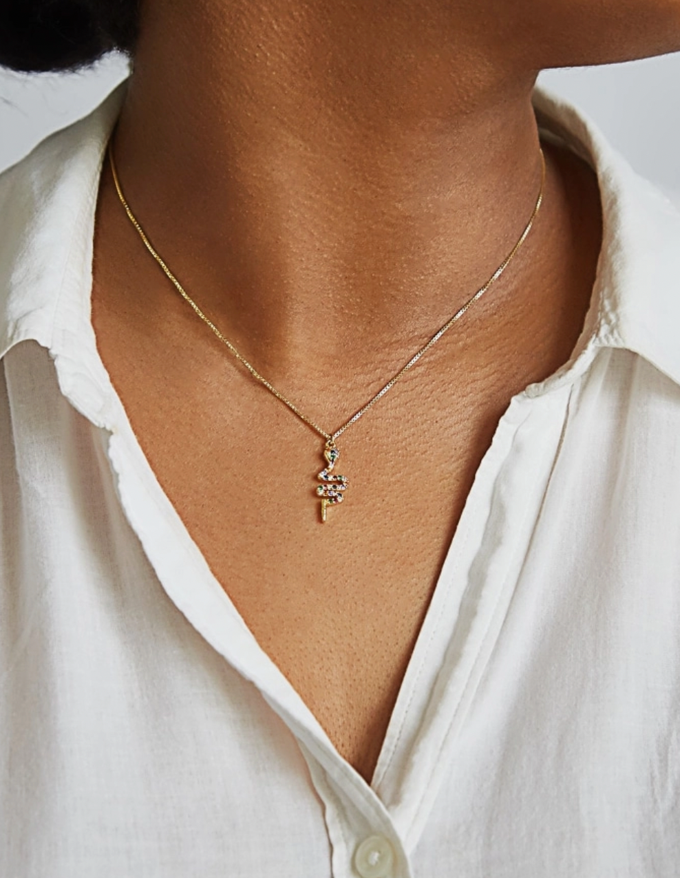 Gold Multicolor Pave Serpent Necklace