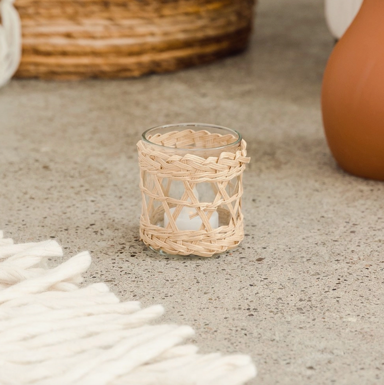Straw Glass Candle Holder