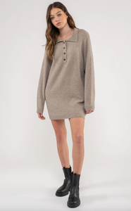 Collared Drop Shoulder Mini Sweater Dress
