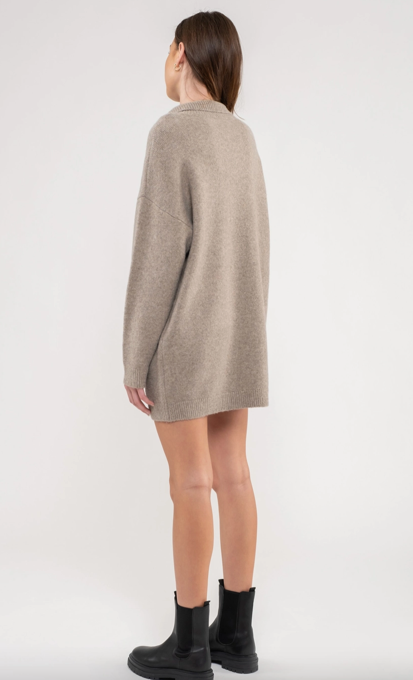 Collared Drop Shoulder Mini Sweater Dress