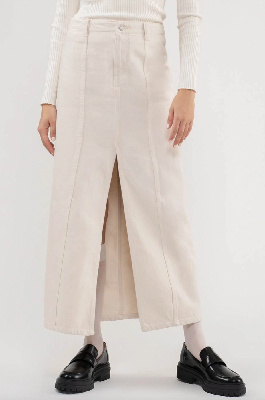 Front Slit Maxi Skirt in Cream