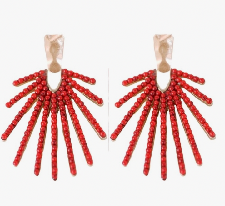 Red Sunburst Statement Drop Earrings